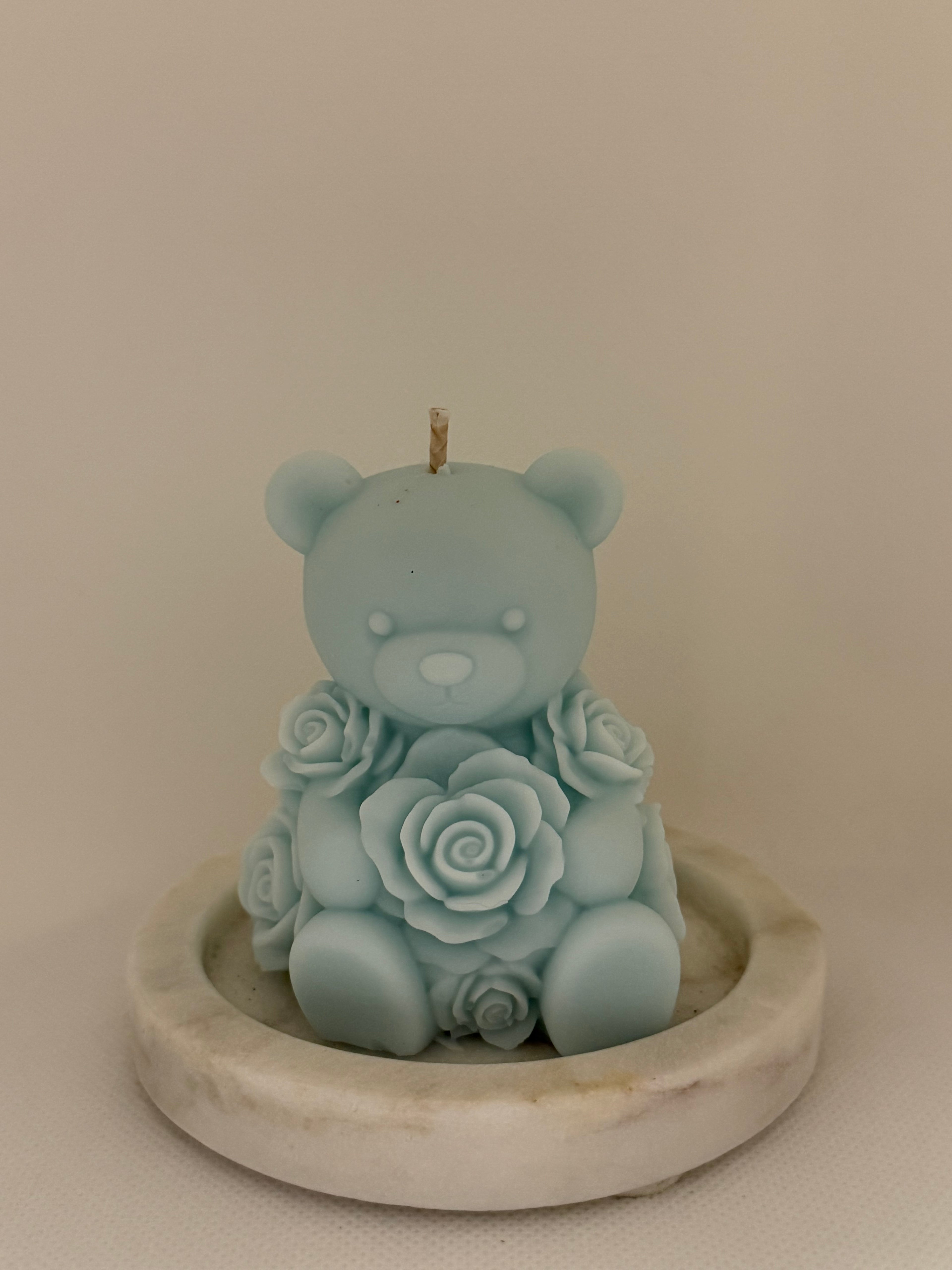 Teddy Bear & Roses Pillar Candle