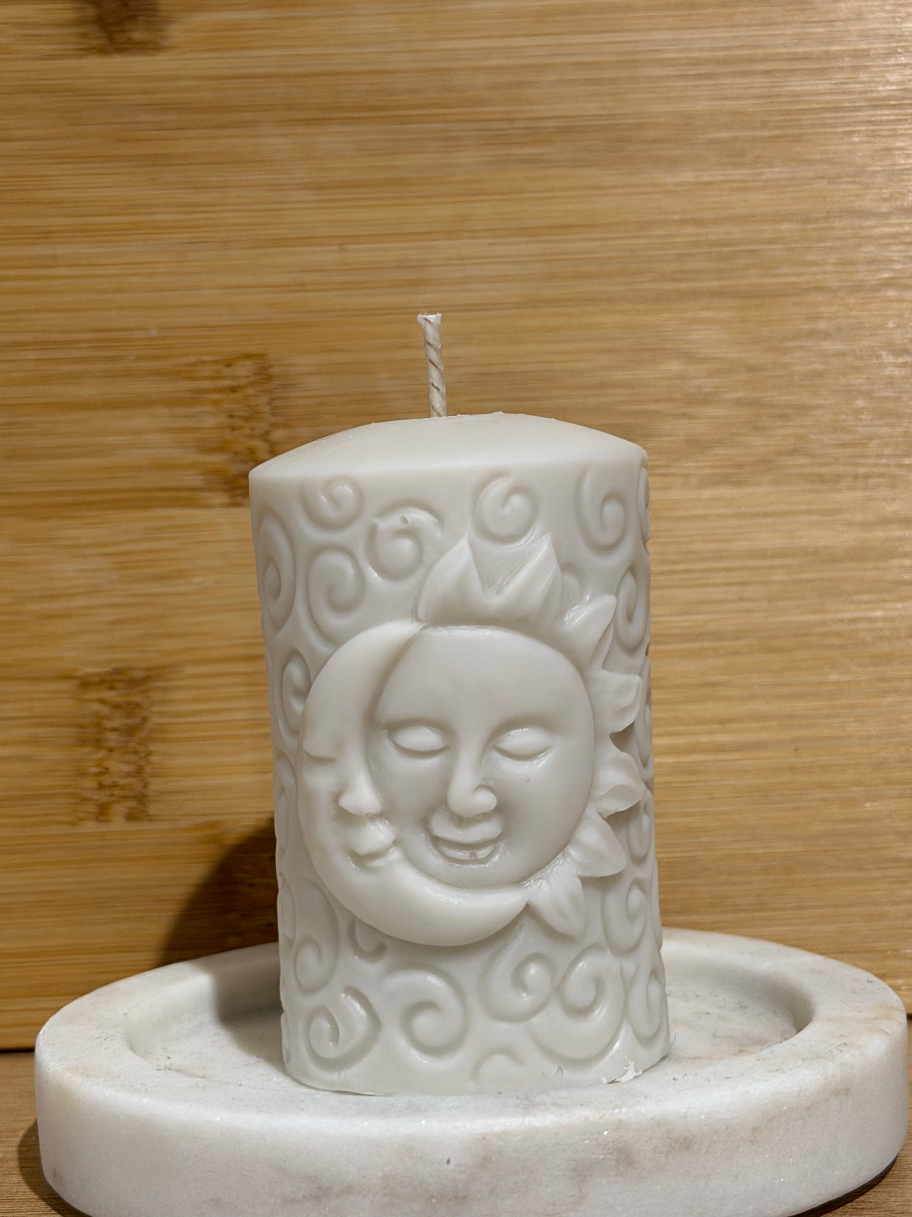 Sun & Moon Swirls Pillar Candle